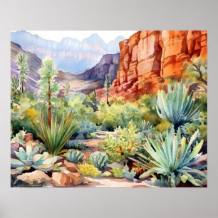 Poster Red Rock Canyon Nevada Aquarelle Paysage