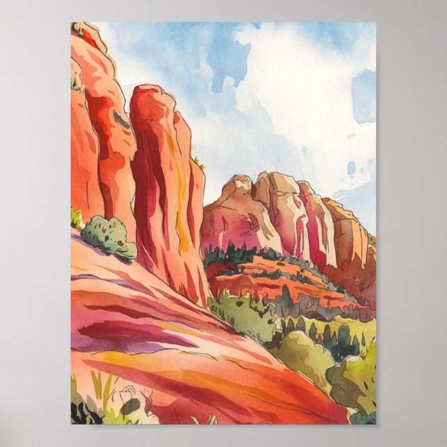 Poster Red Rock, Sedona, Arizona, peinture aquarelle (Devant)