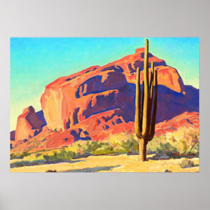 Poster Red Rocks and Cactus, 1945, par Maynard Dixon