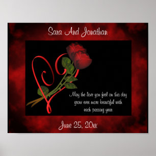 Poster Red Rosebuds Red Heart Cadeau Mariage personnalisé