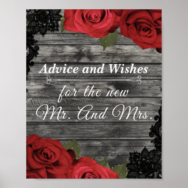 Poster Red Roses Rustic Black dentelle Mariage Conseils (Devant)