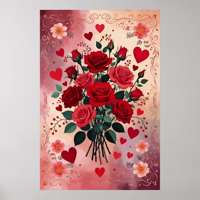 Poster Red Roses, Valentine's Day, (Devant)