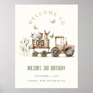 Poster Red Rust Farm Animaux Tracteur Enfant Anniversaire