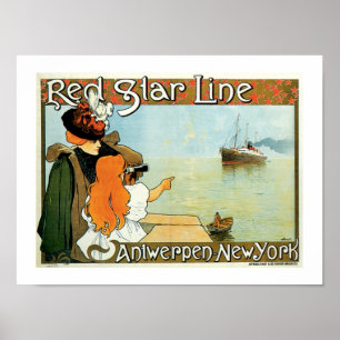 Poster Red Star Line Femme avec publicité fille
