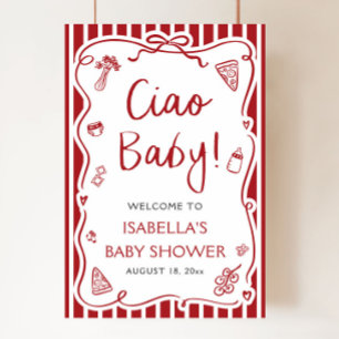 Poster Red Stripes Italien Ciao Baby Baby shower Bienvenu