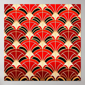 Poster Red Sunrise mer vague sans couture motif.