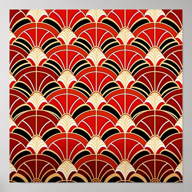 Poster Red Sunrise mer vague sans couture motif. (Devant)