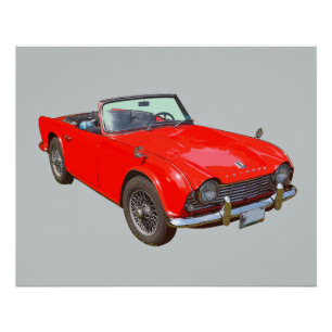 Poster Red Triumph Tr4 Convertible Sports Car