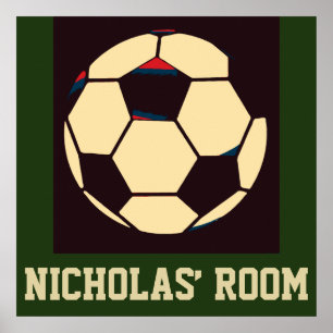 Poster Red White Cream Green Soccer Ball Custom Nom de la