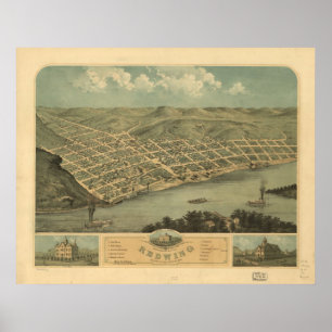 Poster Red Wing Minnesota 1868 Antique carte panoramique