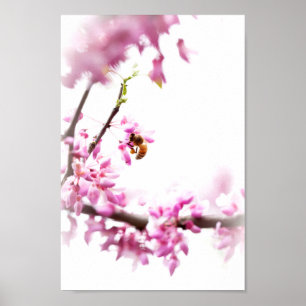 Poster Redbud & abeille de miel au printemps