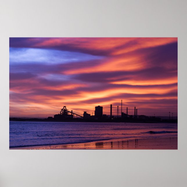 Poster Redcar Steel Works at Sunrise (Devant)
