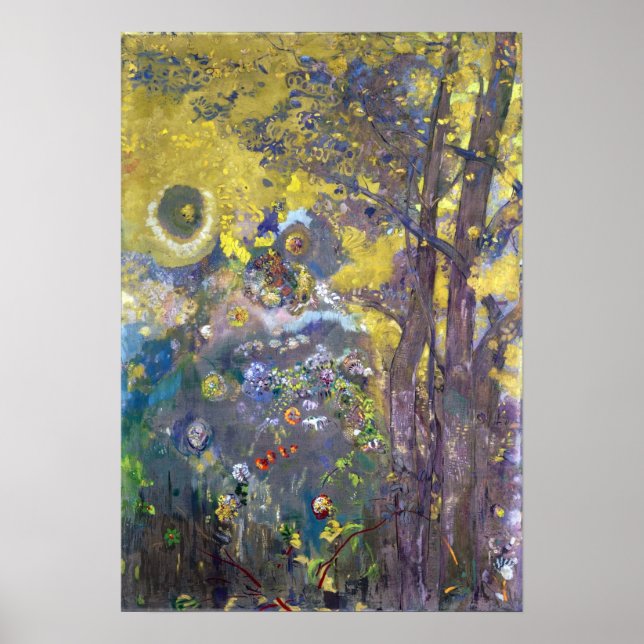 Poster Redon - Arbres Sur Un Arrière - plan Jaune (Devant)