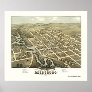 Poster Reedsburg, WI Carte panoramique - 1874