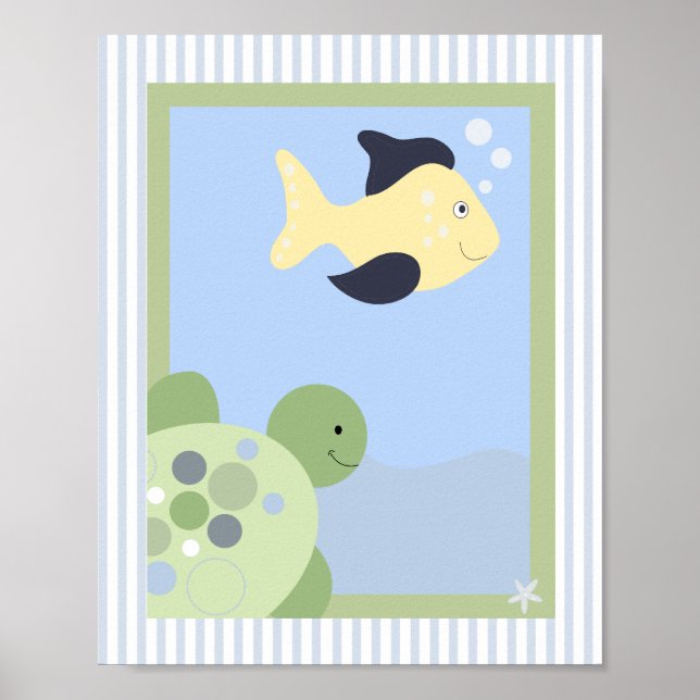 Poster REEF TURTLE FISH 8x10 BABY NURSERY ROOM IMPRIMER (Devant)