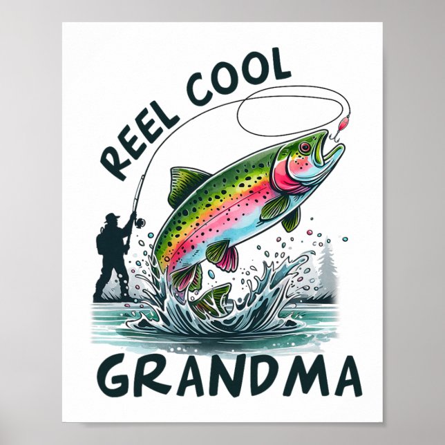 Poster Reel Cool Grand-mère Anniversaire Fête de Pêche Co (Devant)
