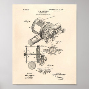 Poster Reel de pêche 1907 Brevet Art Vieux Poivre