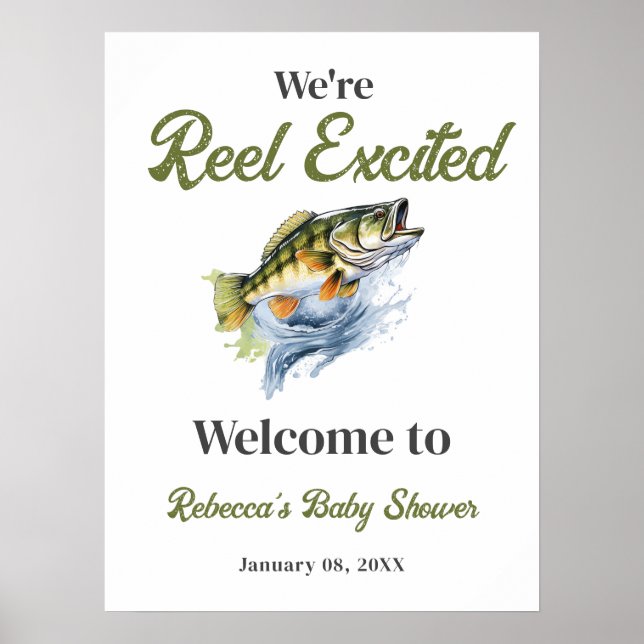 Poster Reel Excité Poisson Baby shower Accueil (Devant)