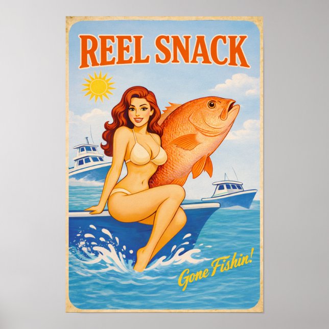 Poster Reel Snack Retro Pin-Up | Red Snapper Fishing Boat (Devant)