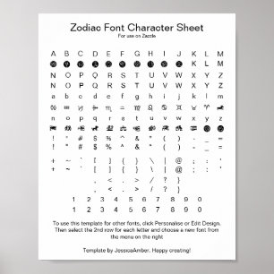 Poster Référence de caractères de police de symbole du zo