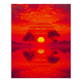 Poster Reflet carmin - coucher de soleil sur le lac