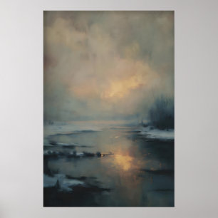 Poster Reflet de coucher de soleil hivernal, paysage goth