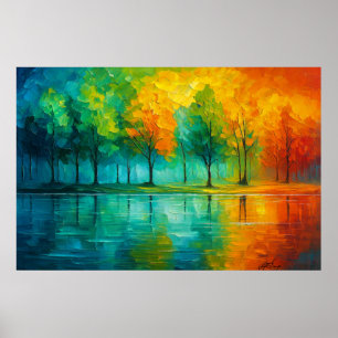 Poster Reflets chromatiques - Forêt arc-en-ciel au-dessus