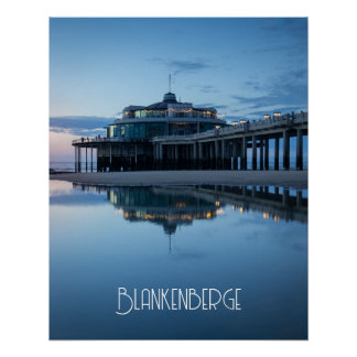 Poster Reflets de la jetée de Blankenberge à l'heure bleu