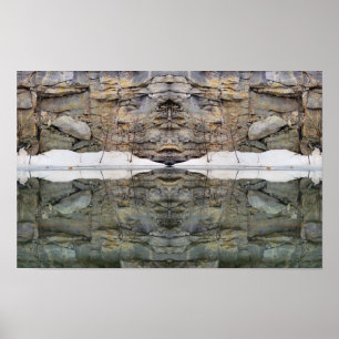 Poster Reflets de mur de roche dans l'étang Miroir d'art