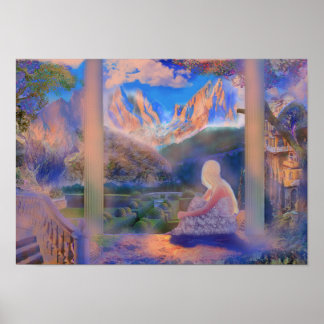 Poster Réflexion bleu serene