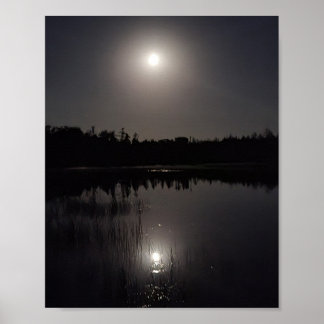 Poster Réflexion de la lune sur le lac