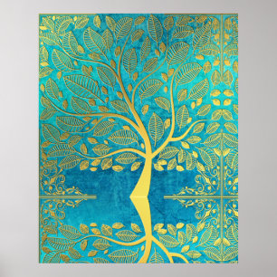Poster Réflexion de l'arbre d'or sur Blue Peacock