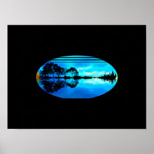 Poster Réflexion des lacs de la ville de Guitar Sunset Sk