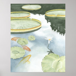 Poster Réflexion d'étang de Koi avec des poissons et des