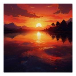 Poster Réflexion du coucher de soleil sur les eaux calmes