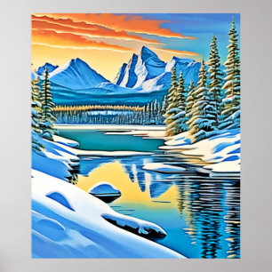 Poster Réflexion sur la montagne neigeuse