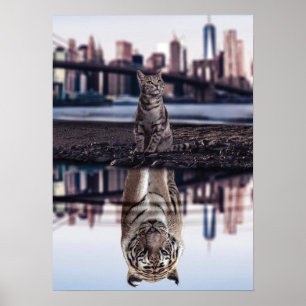 Poster Réflexion sur l'eau des chats et tigres - Succès, 