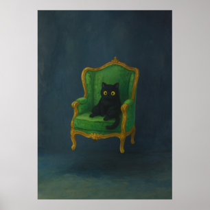 Poster Regal Chat noir sur fauteuil vert