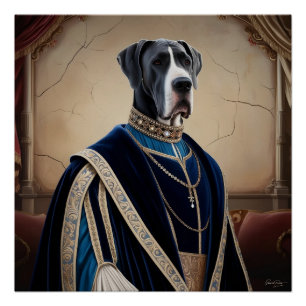 Poster Regal Dog dans Renaissance Attire - Art numérique