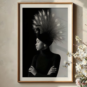 Poster Regal Peacock : Avant-Garde Portrait Monochrome