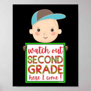 Poster REGARDEZ DEUXIÈME GRADE ICI JE VIENS drôle mignon