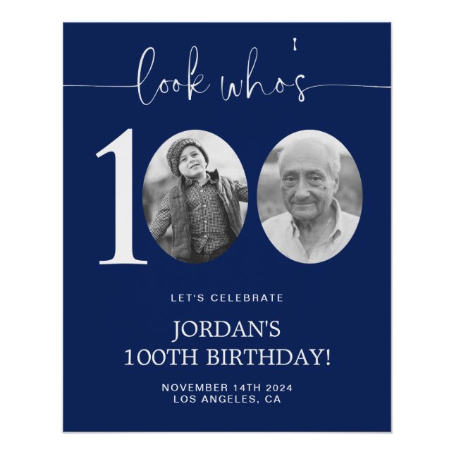 Poster Regardez qui a 100 ans | Bleu 100e anniversaire (Devant)