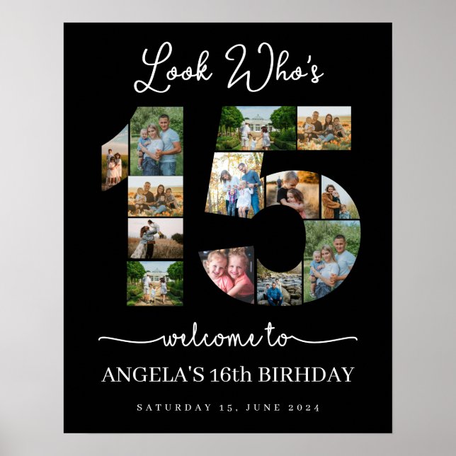Poster Regardez qui est 15 Photo Collage signe fête d'ann (Devant)