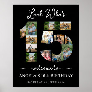 Poster Regardez qui est 15 Photo Collage signe fête d'ann