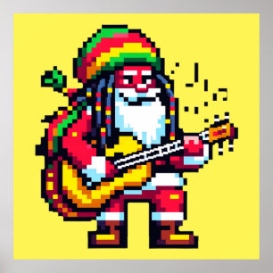 Poster Reggae Père Noël Fun Pixel Art Noël Musique Design