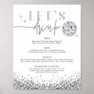 Poster REGINA Paillettes Argent Disco Boissons Menu du Ba