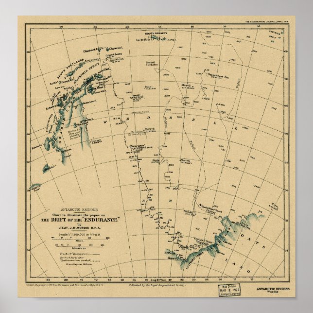 Poster Régions antarctiques "Dérive de l'endurance" Carte (Devant)