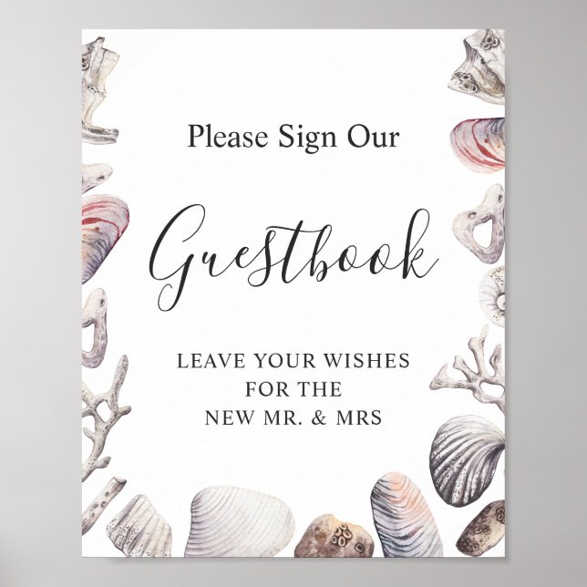 Poster Registre de mariage de plage de coquillage à l'aqu (Devant)