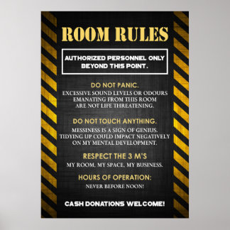 Poster Règles de chambre amusantes pour les Ados