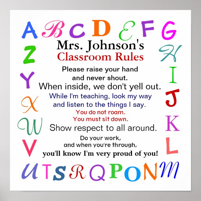 Poster Règles de classe n° 2 de l'enseignant par SRF (Devant)